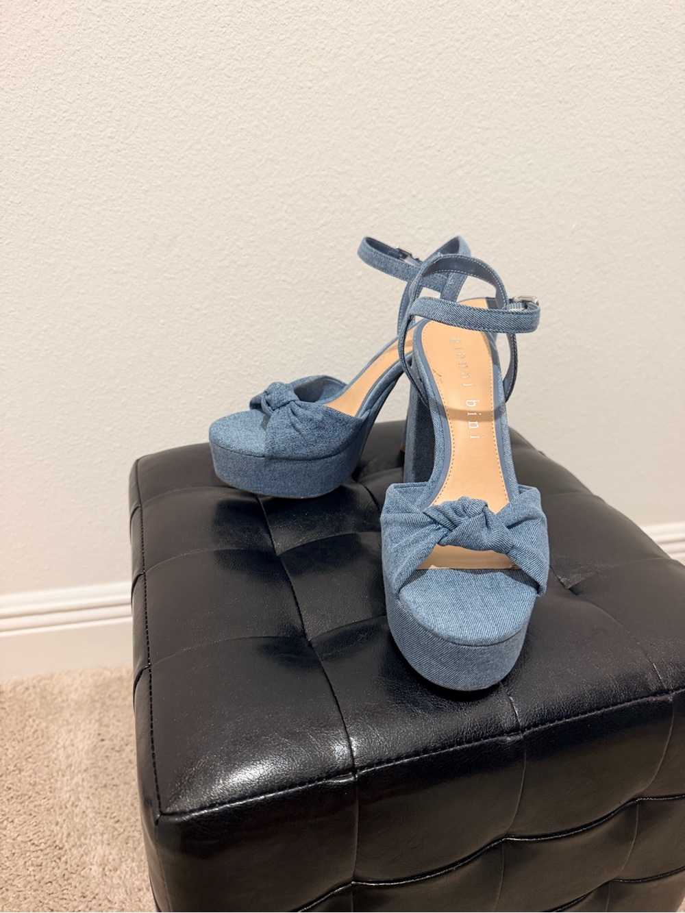 Gianni Bini Denim Blue Knotted Platform Sandals